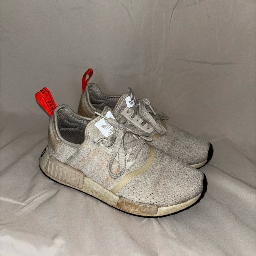 Adidas Kids Cream Sneakers with Red Highlights